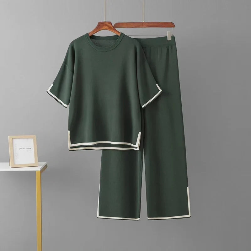 Premium Quality Spring Summer Loose Top & Wide-Leg Pants Cord Set