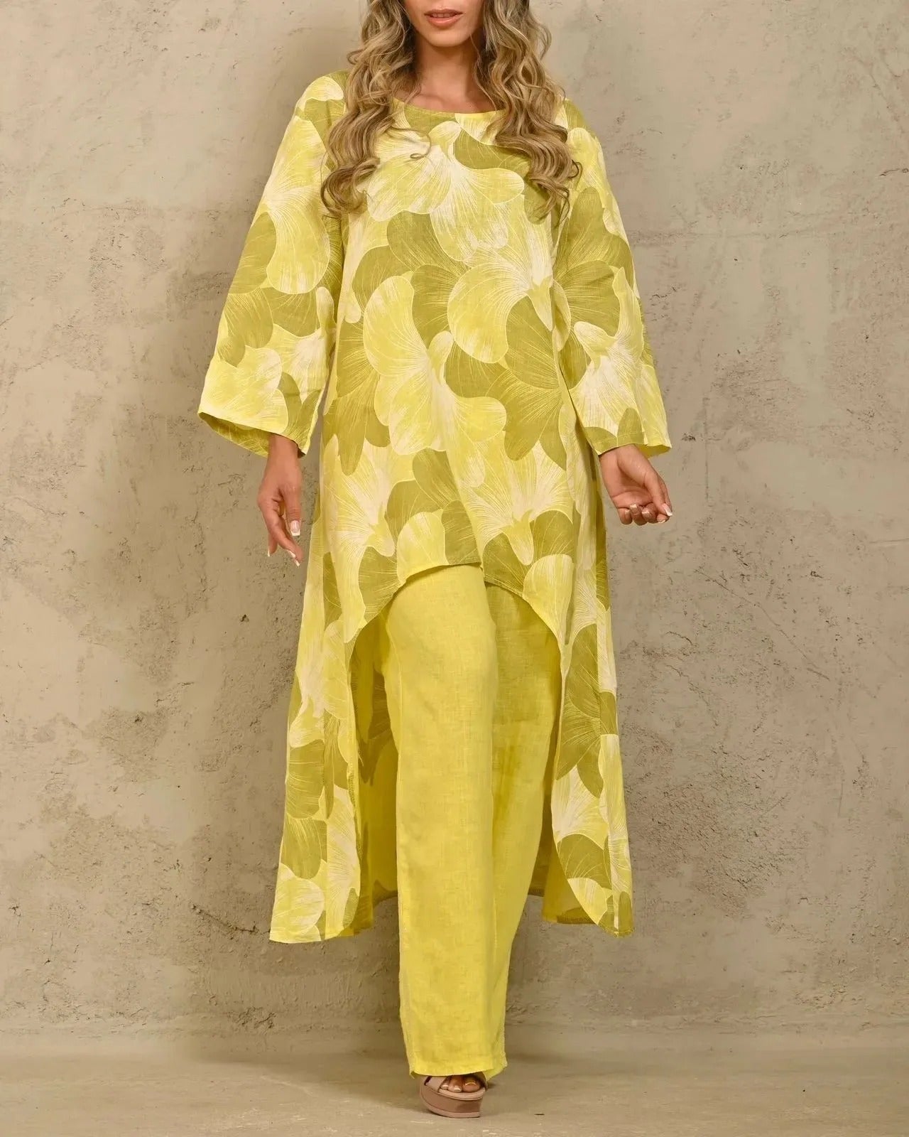 Elegant O-Neck Long-Sleeved Long-Tailed Top + Pants 2-Piece Set