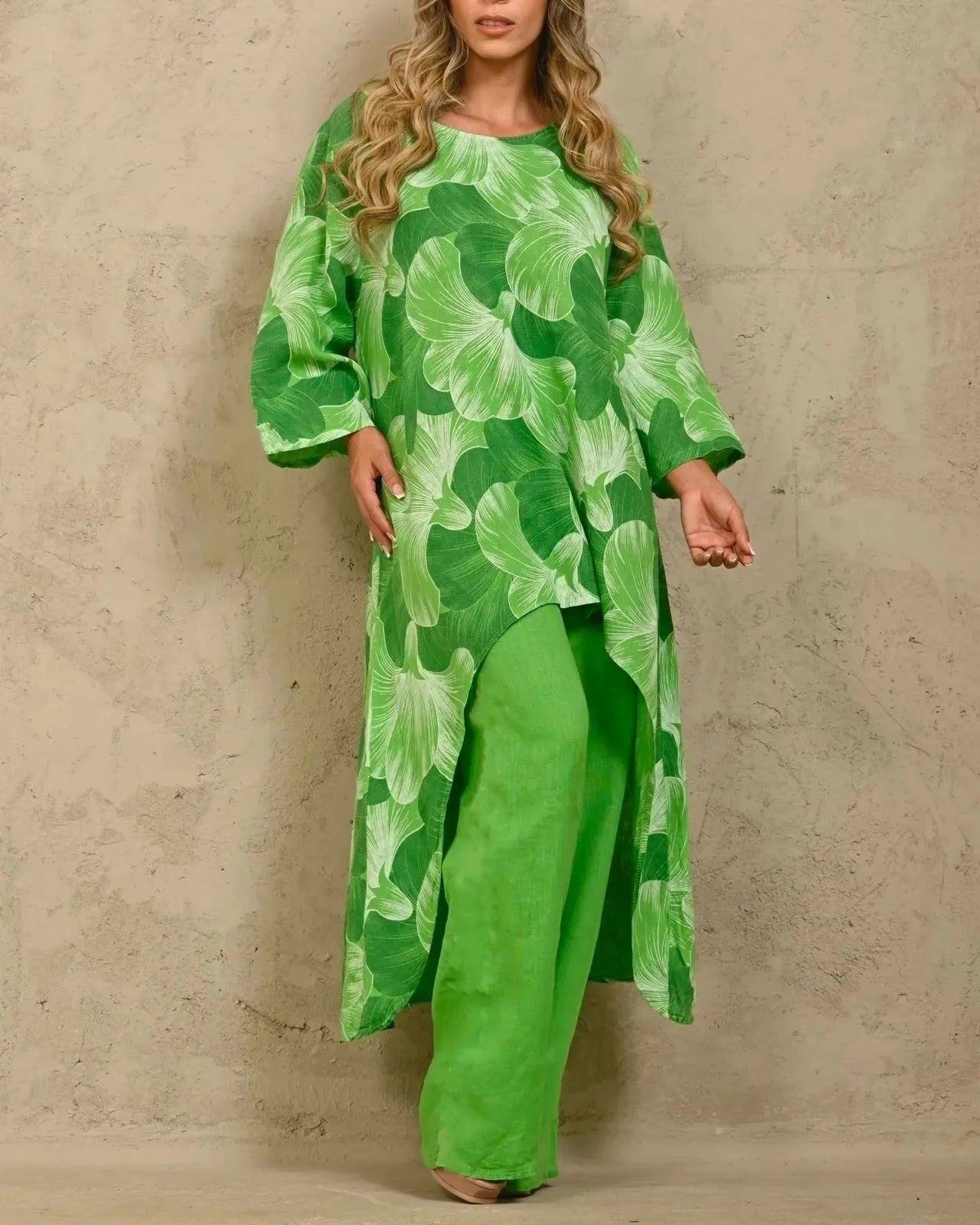 Elegant O-Neck Long-Sleeved Long-Tailed Top + Pants 2-Piece Set