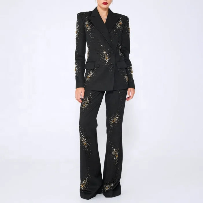 Elegant Blazer Suit and Wide Leg Pants Two 2 Piece Sets Women Fashion Formal Office Lady Street Outfit