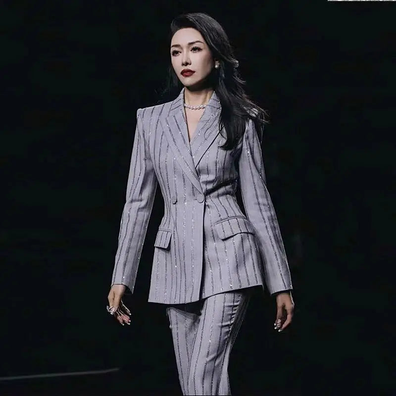 New Style Strong Temperament Women's Clothing High-grade Embroidery Beads Suit Pants Two-piece Suit for Women
