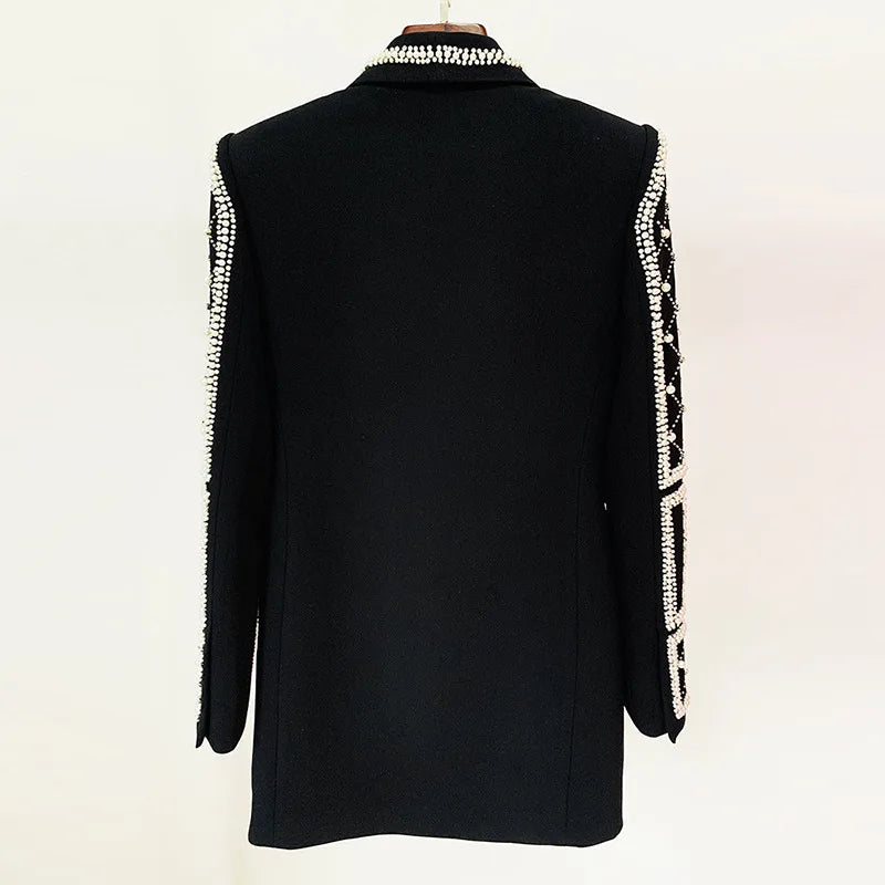 High Quality Woman Luxury Crystal and Pearl Beading Emblish blazer Dress