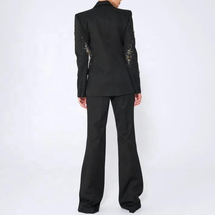 Elegant Blazer Suit and Wide Leg Pants Two 2 Piece Sets Women Fashion Formal Office Lady Street Outfit