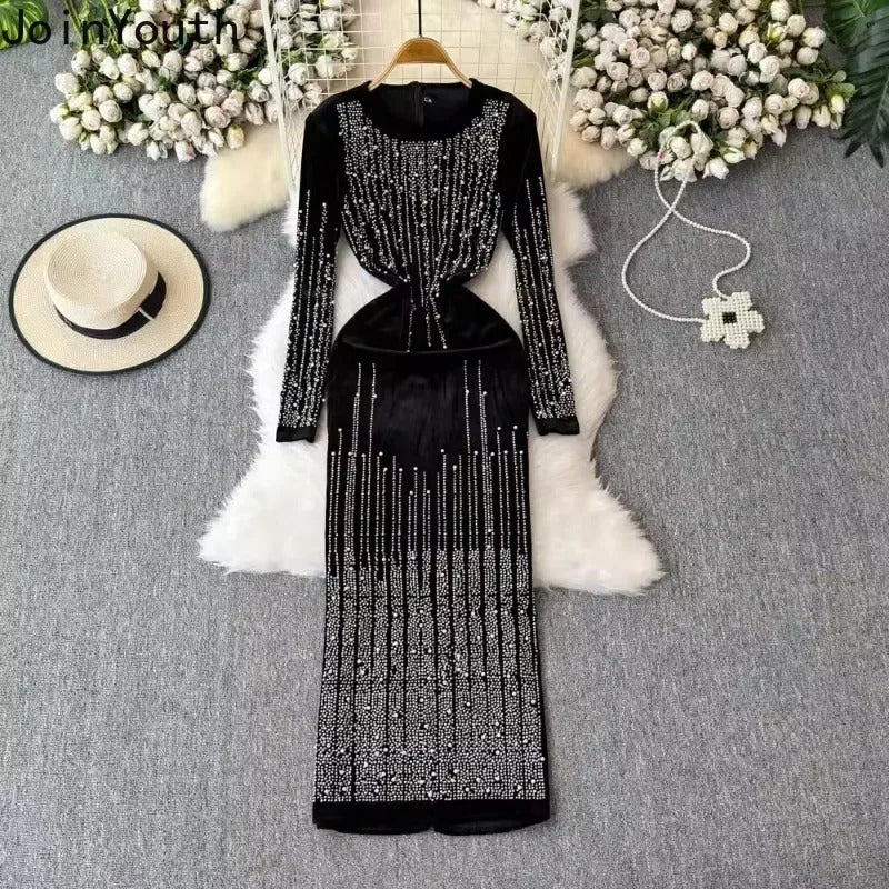 Velvet Sequin Tassel Dress – Glamorous Evening Wear for Women