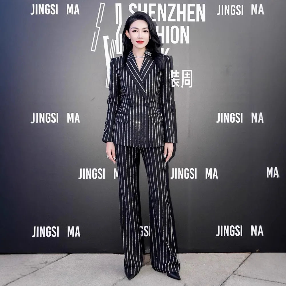 New Style Strong Temperament Women's Clothing High-grade Embroidery Beads Suit Pants Two-piece Suit for Women