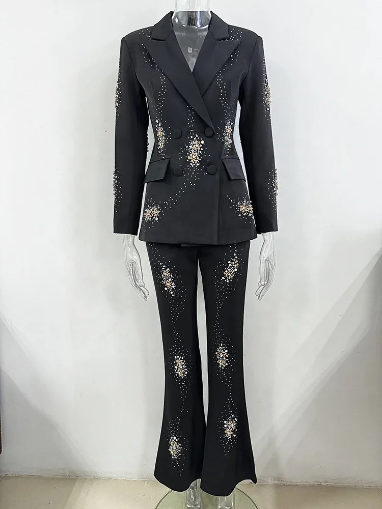 Elegant Blazer Suit and Wide Leg Pants Two 2 Piece Sets Women Fashion Formal Office Lady Street Outfit