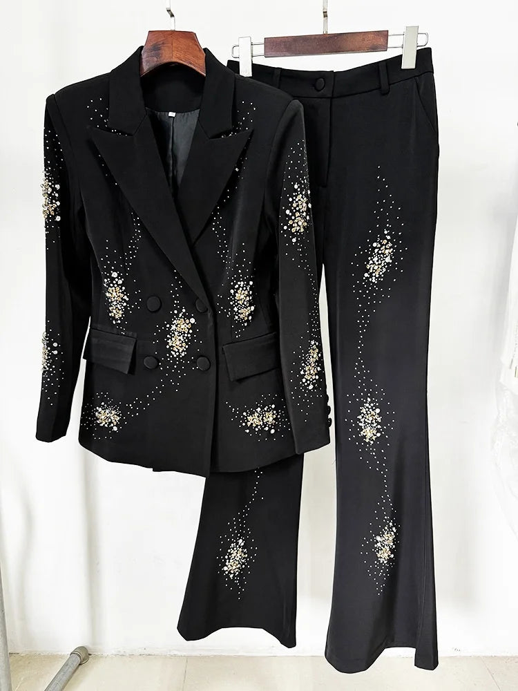 Elegant Blazer Suit and Wide Leg Pants Two 2 Piece Sets Women Fashion Formal Office Lady Street Outfit
