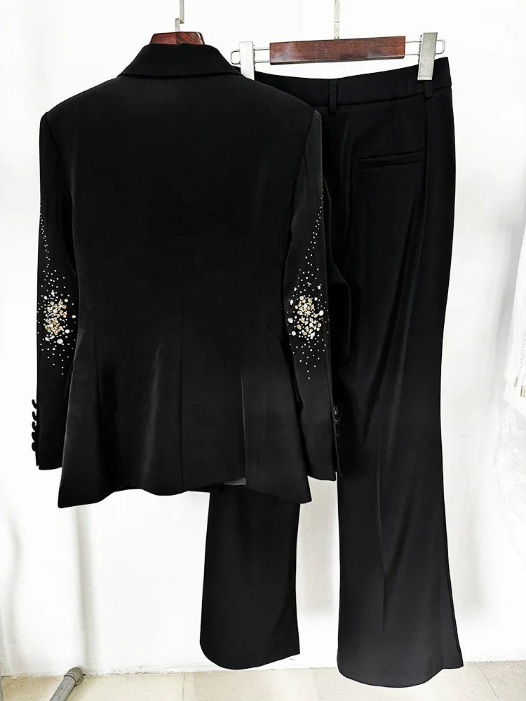 Elegant Blazer Suit and Wide Leg Pants Two 2 Piece Sets Women Fashion Formal Office Lady Street Outfit
