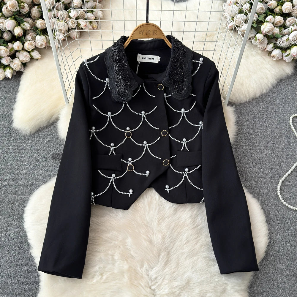 Gold Wind Pearl Chain Set Double Breasted Woolen Coat Skirt Set 2024 Spring and Autumn New Model