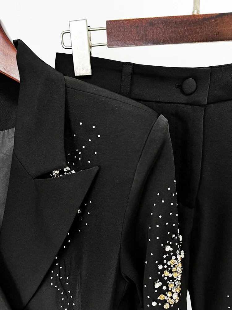 Elegant Blazer Suit and Wide Leg Pants Two 2 Piece Sets Women Fashion Formal Office Lady Street Outfit