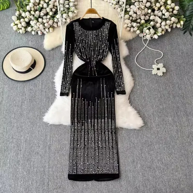 Velvet Sequin Tassel Dress – Glamorous Evening Wear for Women