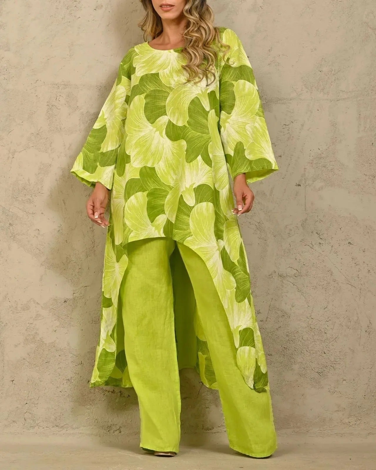 Elegant O-Neck Long-Sleeved Long-Tailed Top + Pants 2-Piece Set
