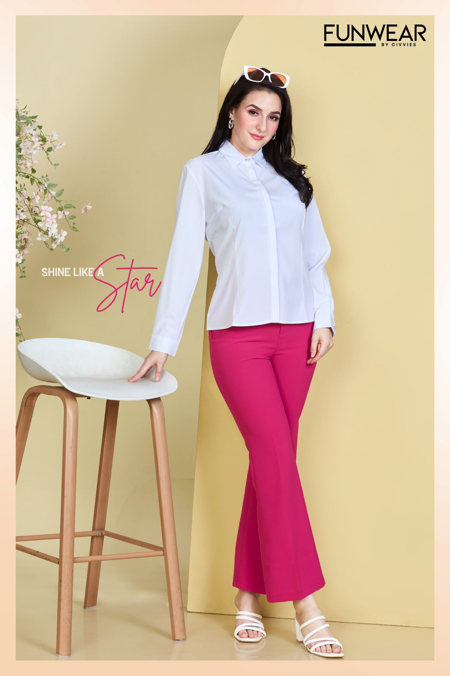 Funwear Women's White Shirt & Pink Trouser Formal Set