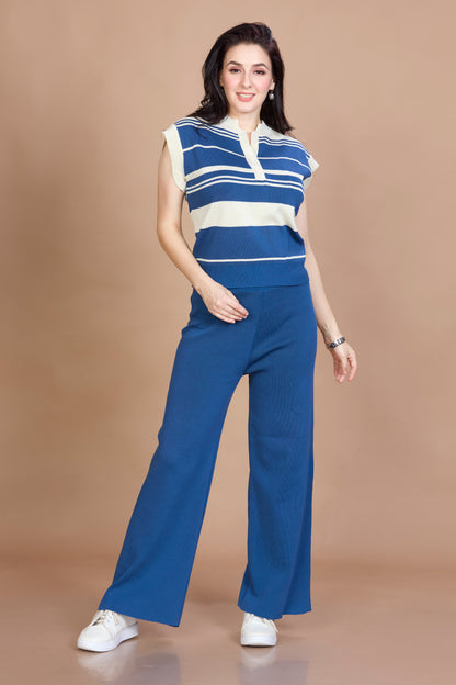 Luxe Knit Striped Crop Top & Buttoned Co-ord Set
