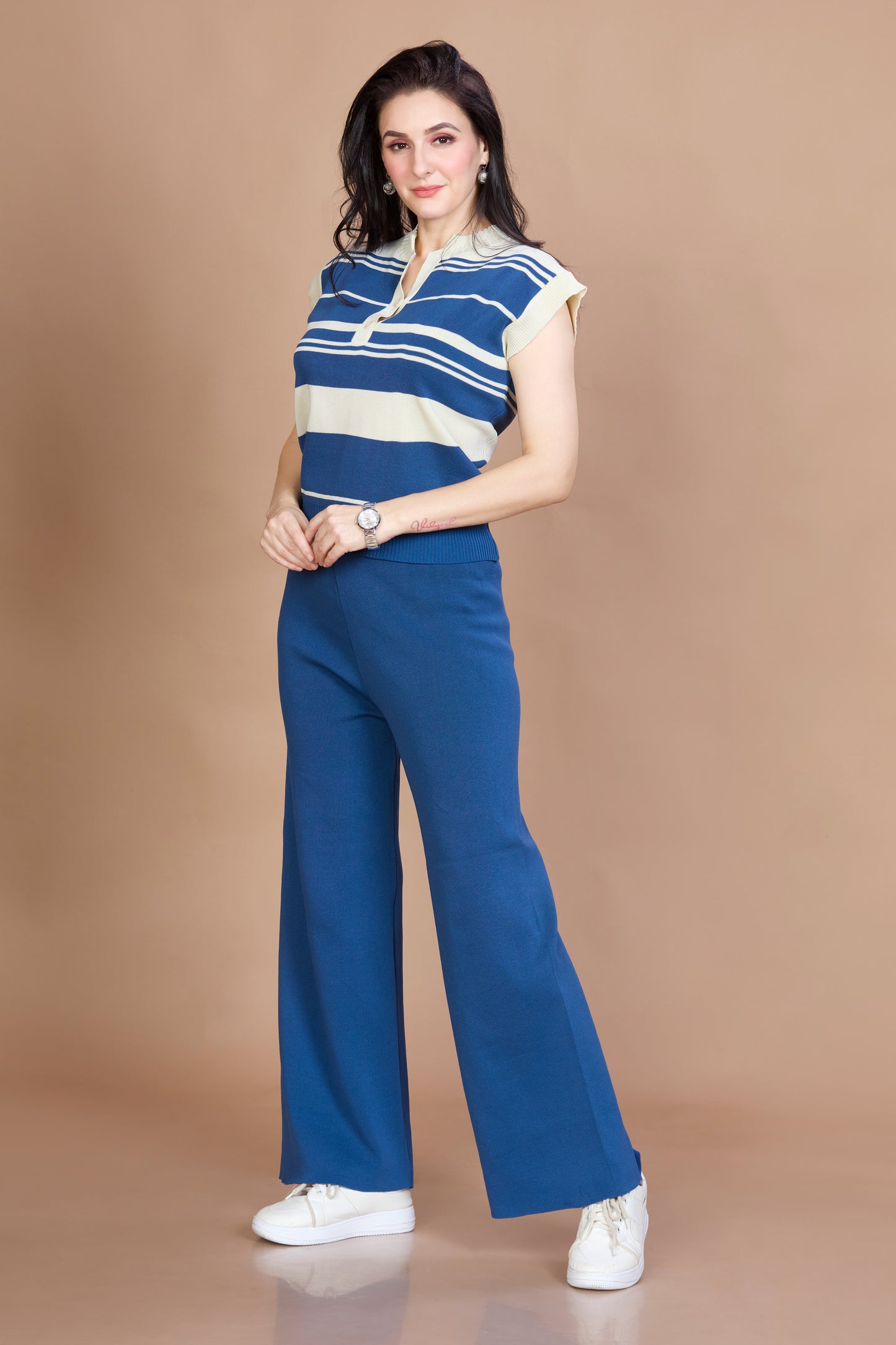 Luxe Knit Striped Crop Top & Buttoned Co-ord Set