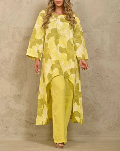 Elegant O-Neck Long-Sleeved Long-Tailed Top + Pants 2-Piece Set