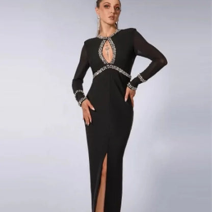 Black long Party dress Front Slit Elegant Dress for Women"