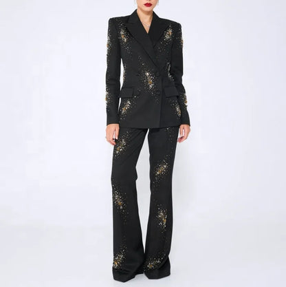 Elegant Blazer Suit and Wide Leg Pants Two 2 Piece Sets Women Fashion Formal Office Lady Street Outfit