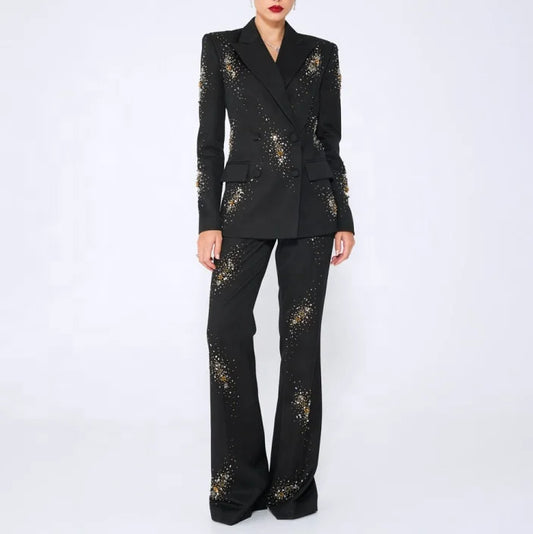 Elegant Blazer Suit and Wide Leg Pants Two 2 Piece Sets Women Fashion Formal Office Lady Street Outfit