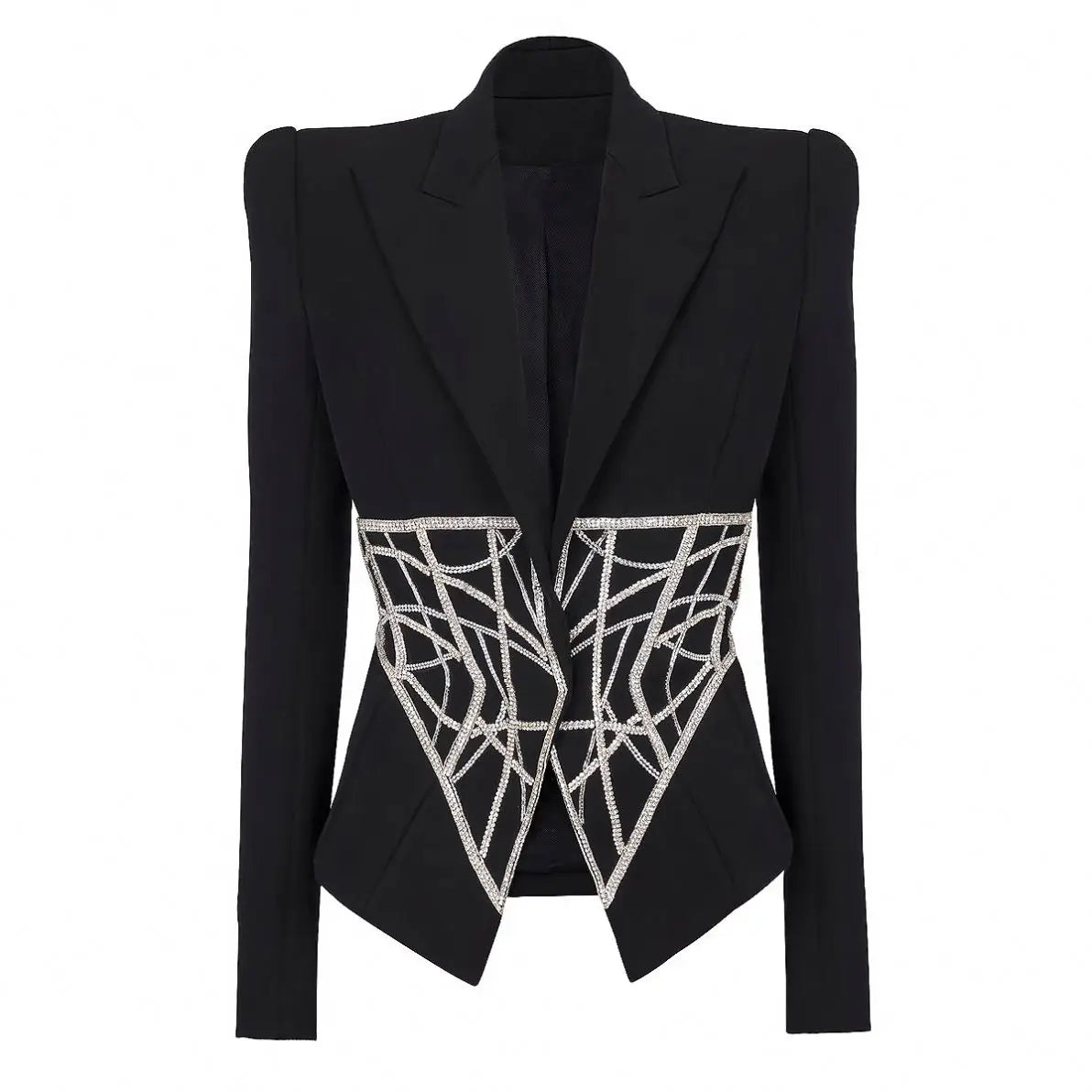Luxurious Crystal Bead Blazer for Women Sparkly Rhinestone Pattern Oversize Women's Black Blazer Jacket Coat