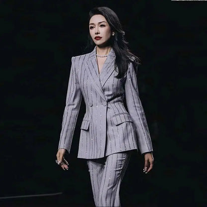 New Style Strong Temperament Women's Clothing High-grade Embroidery Beads Suit Pants Two-piece Suit for Women