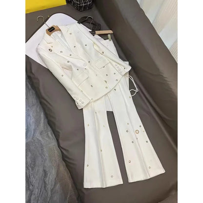 Casual Long-sleeved Jacket SContemporary Design Details:uit Slim Flared Long Pants Two-piece Set