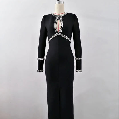 Black long Party dress Front Slit Elegant Dress for Women"
