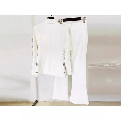 Exquisite Rhine Stone Beaded blazer Flared Pants Two-piece Suit