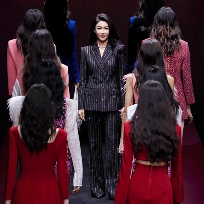 New Style Strong Temperament Women's Clothing High-grade Embroidery Beads Suit Pants Two-piece Suit for Women