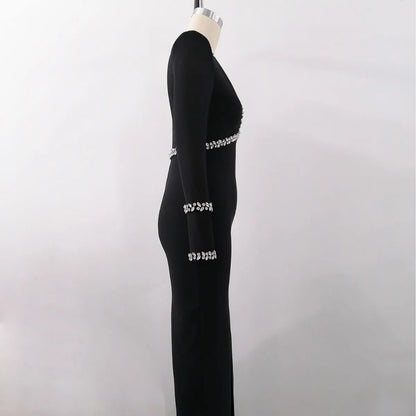 Black long Party dress Front Slit Elegant Dress for Women"