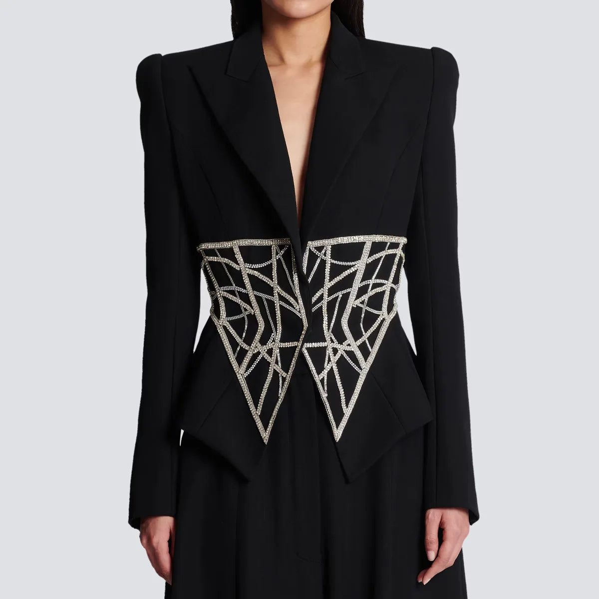 Luxurious Crystal Bead Blazer for Women Sparkly Rhinestone Pattern Oversize Women's Black Blazer Jacket Coat