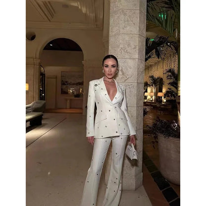 Casual Long-sleeved Jacket SContemporary Design Details:uit Slim Flared Long Pants Two-piece Set