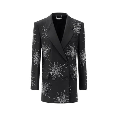Classy Heavy Industry Hot Diamond Long Sleeves Suit Outwear Women's Loose Medium Long Suit
