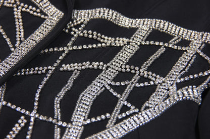 Luxurious Crystal Bead Blazer for Women Sparkly Rhinestone Pattern Oversize Women's Black Blazer Jacket Coat