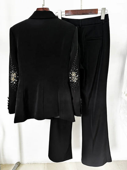 Elegant Blazer Suit and Wide Leg Pants Two 2 Piece Sets Women Fashion Formal Office Lady Street Outfit