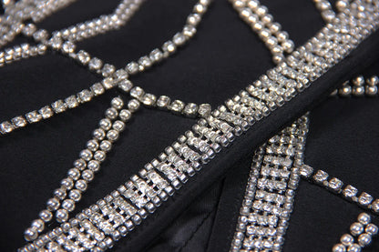 Luxurious Crystal Bead Blazer for Women Sparkly Rhinestone Pattern Oversize Women's Black Blazer Jacket Coat
