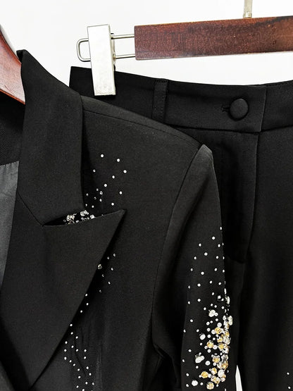 Elegant Blazer Suit and Wide Leg Pants Two 2 Piece Sets Women Fashion Formal Office Lady Street Outfit