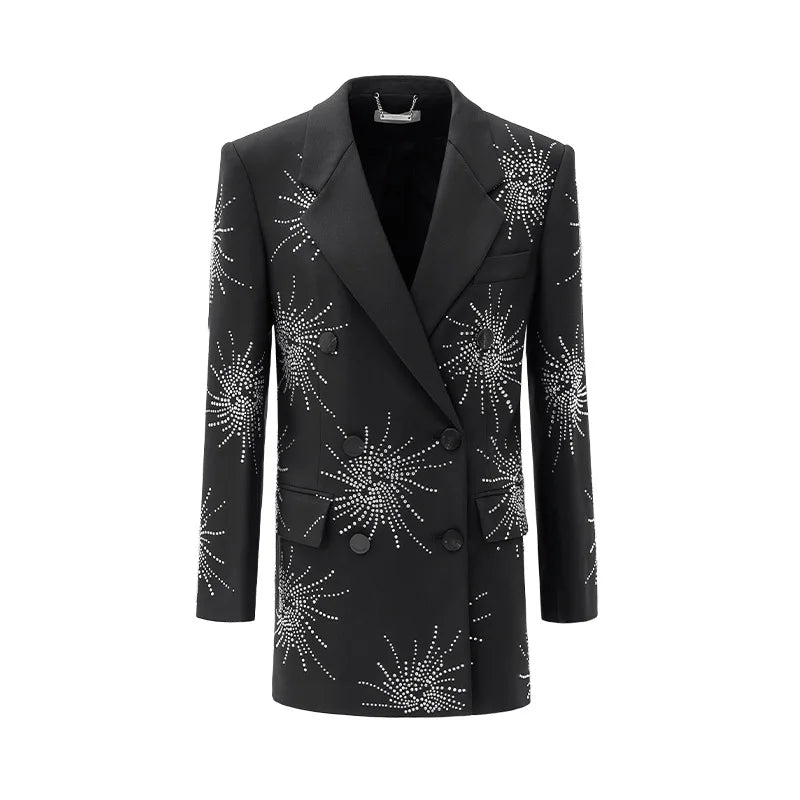 Classy Heavy Industry Hot Diamond Long Sleeves Suit Outwear Women's Loose Medium Long Suit