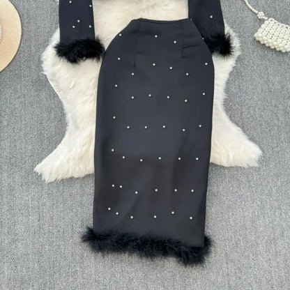 Spring Suit Long Sleeve Jacket Fashion High Waist Sweet Skirt Two Piece Set Female Rhinestone Suit